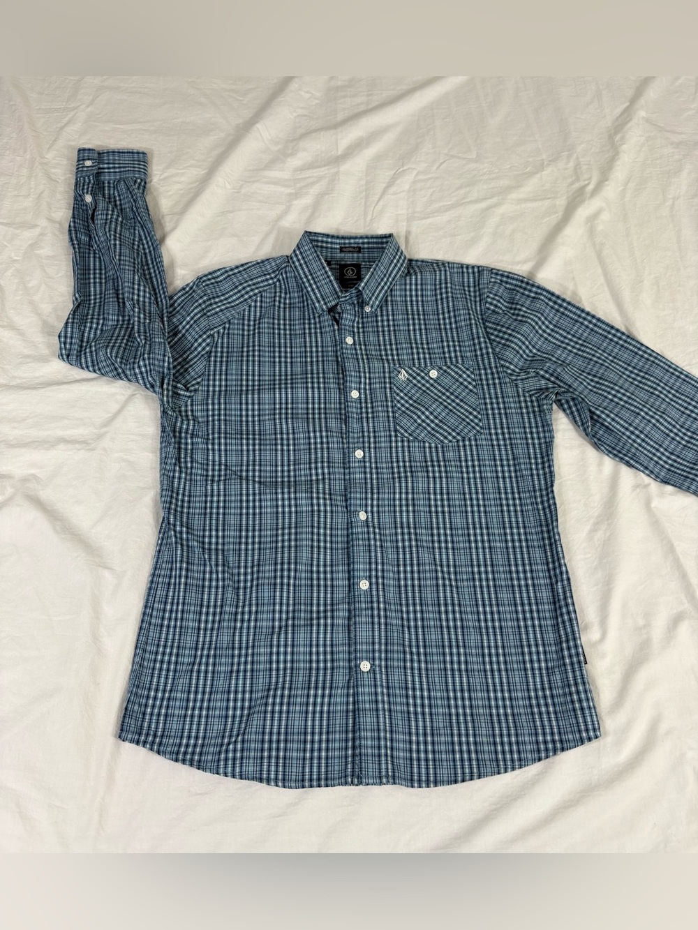 Volcom Mens Blue Plaid Long Sleeve Button Up Shirt M